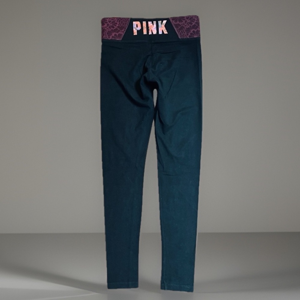 Victoria’s Secret PINK yoga, extra small, black, plum lace, long leggings